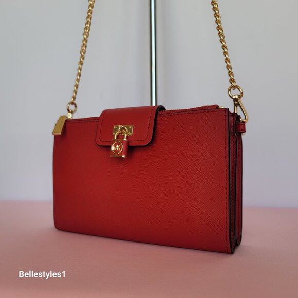 MICHAEL KORS Ruby Small Double-Zip Saffiano Leather Crossbody Bag- Crimson ⭐ - Picture 3 of 16